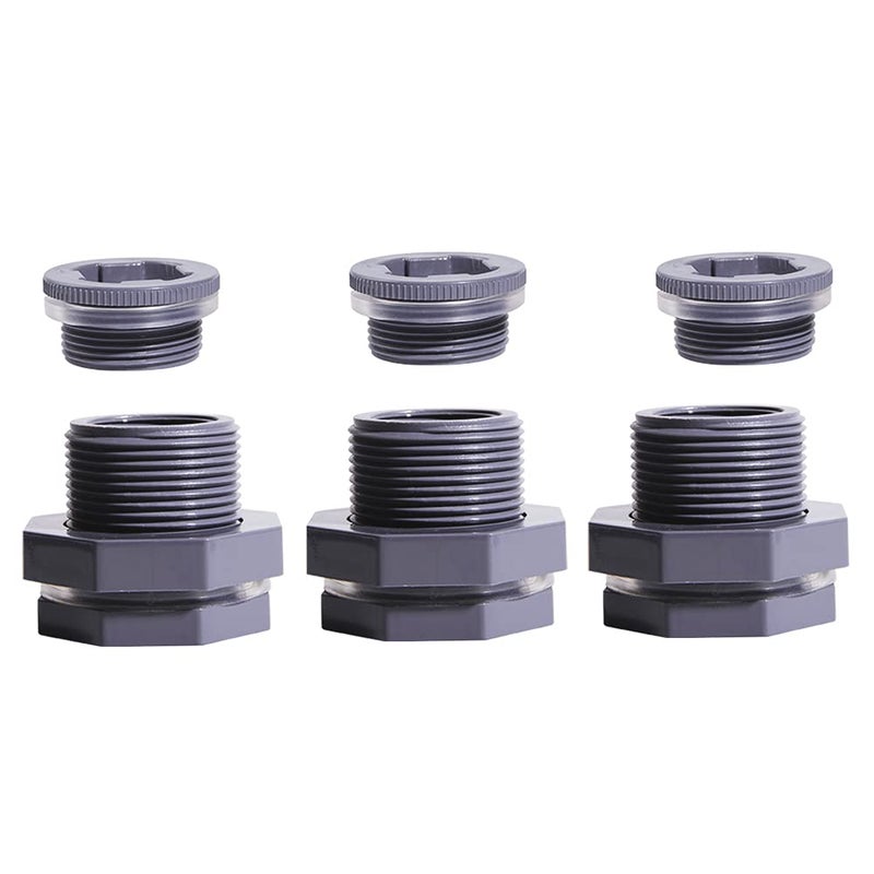 QuQuyi 1/2 Inch PVC Bulkhead Water Tank Connector Adapter Fitting with Plugs Thru-Bulk Pipe Fitting for Rain Barrels  Aquariums  Ponds(Set of 3) - Image 1